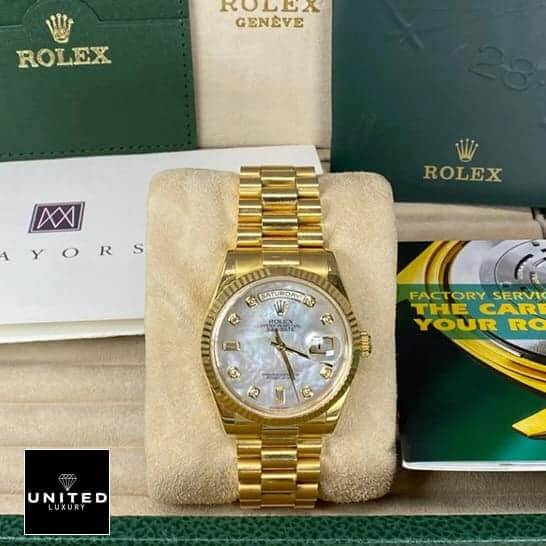 Rolex Day-Date 128238 Rolex Day Date Mop 128238 Replica warranty card and instruction manual