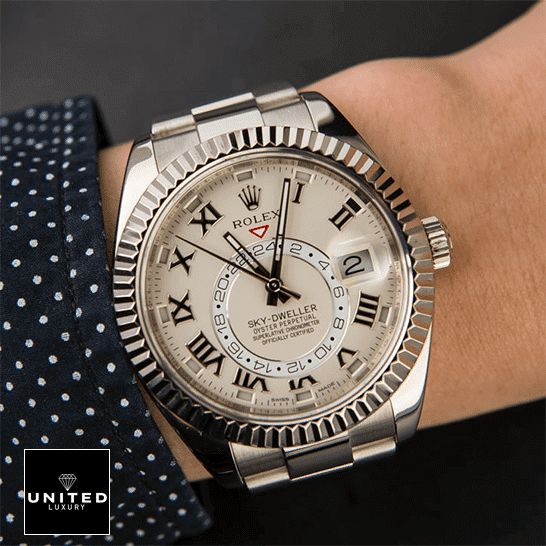 Rolex Sky-Dweller White Dial 326939 Replica on his arm