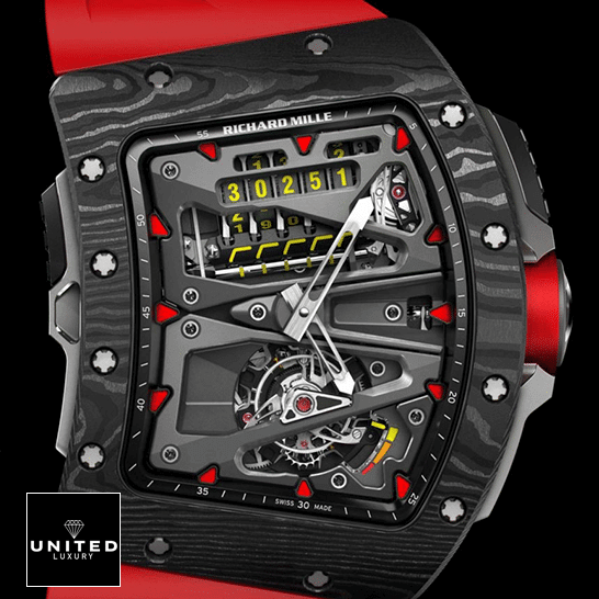 Richard Mille RM 70-01 Richard Mille RM70-01 Black Bezel Red Bracelet Replica black background