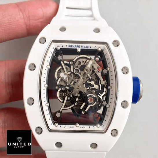 Richard Mille RM 055 Richard Mille RM55 White Ceramic Black Dial Replica blue crown / push button