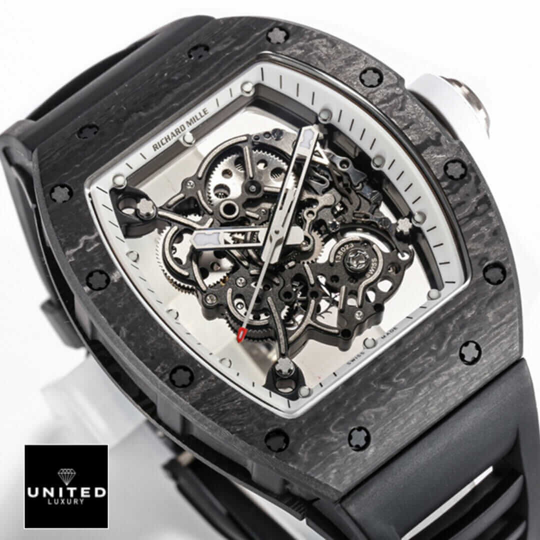 Richard Mille RM 055 Richard Mille White Dial Black Bezel Rubber Bracelet Replica close view