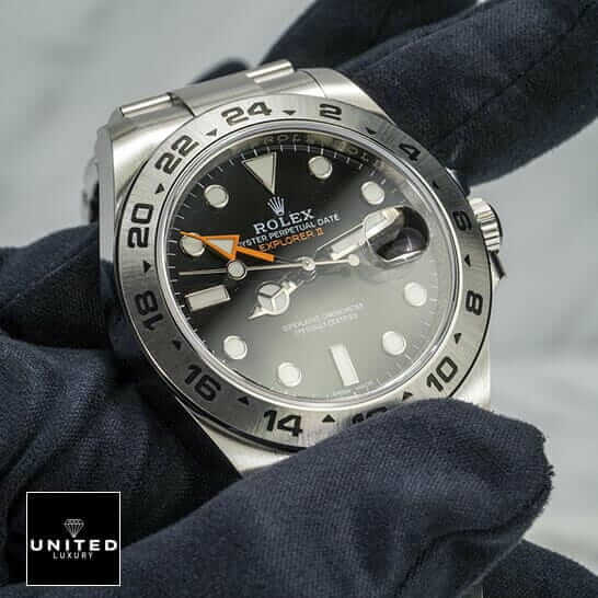 Rolex Explorer II 216570 Rolex Explorer II 216570-0001 Stainless Steel Bezel Replica on the hand