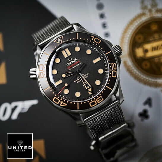 Omega Seamaster Diver 210.90.42.20.01.001 007 Edition Collector’s Copy 1:1 omega seamaster 300 replica 4 Omega Seamaster Stainless Steel Bracelet Black Dial Replica on playing cards