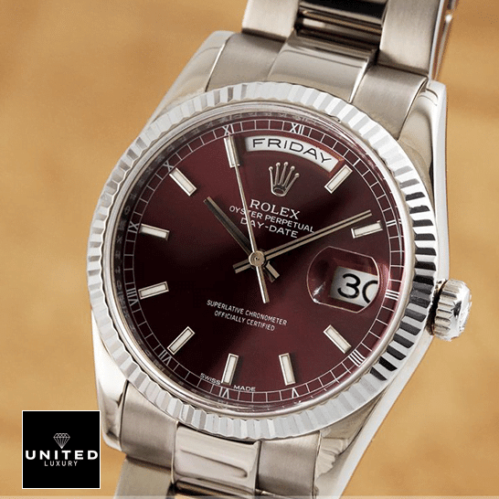 Rolex Day-Date 118239 Rolex day-date purple dial oyster bracelet replica brown background