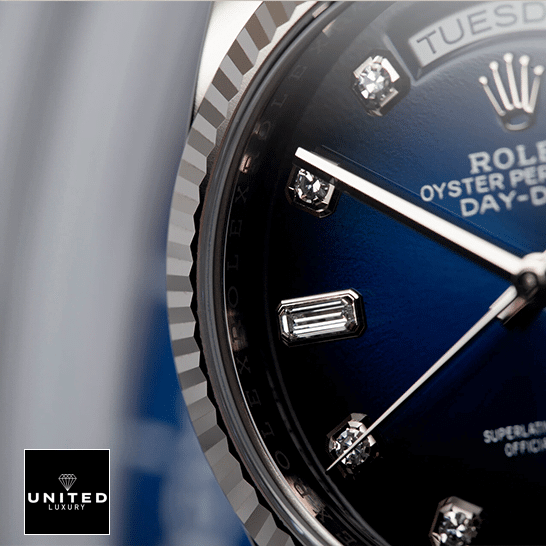 Rolex Day-Date 128239 Rolex Day-Date 36 7118-1200R-01 Replica blue dial with diamonds