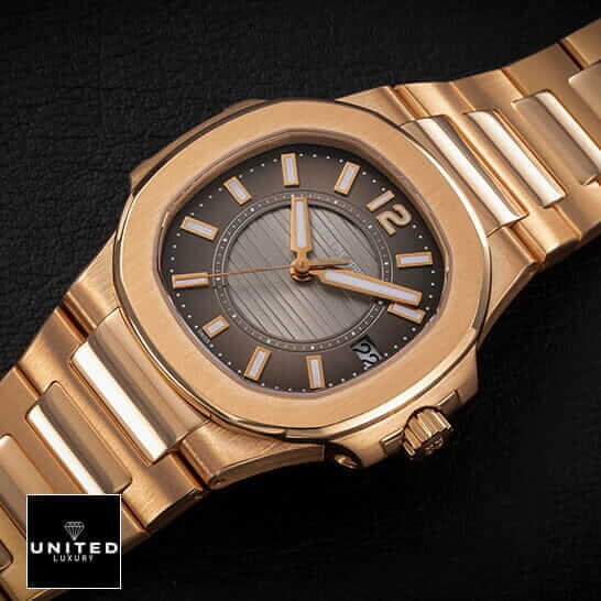 Patek Philippe Nautilus 7011/1R Patek Philippe Black Dial Rose Gold Case Replica black background