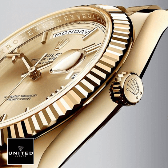 Rolex Day-Date 228238-0007 Rolex Day-Date II 228238-0007 Yellow Gold Case Replica Rightside Crown Pusher