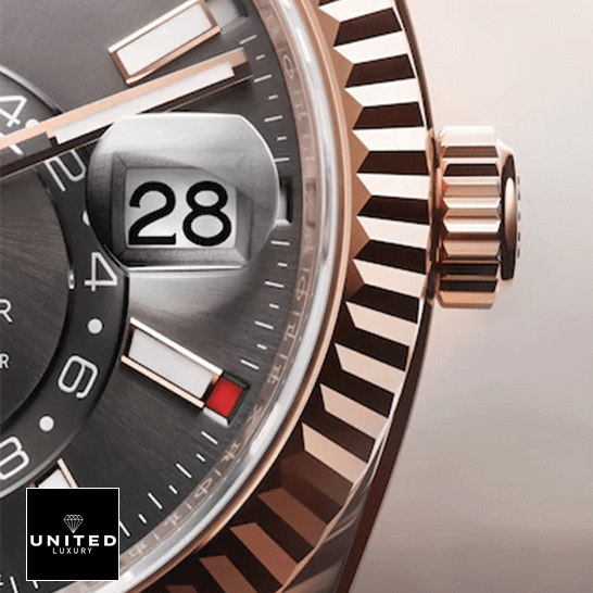 Rolex Sky-Dweller 326935-0007 Rolex Sky-Dweller 326935-0007 Everose Fluted Bezel Replica & Fluted Crown Pusher