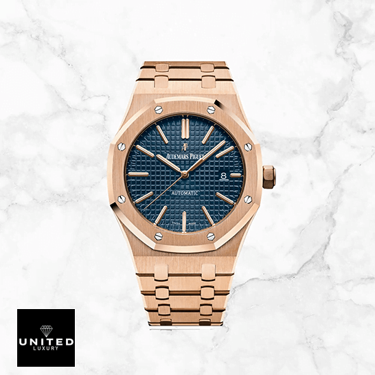 Audemars Piguet Royal Oak 15400OR.OO.1220OR.03 Super Clone Edition Audemars Piguet 15400OR.OO_.1220OR.03 Pink Gold Blue Dial Replica white background