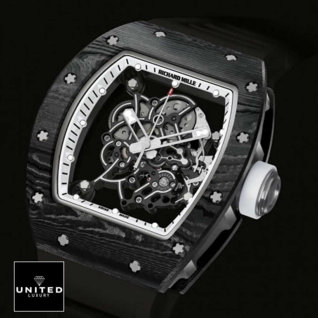 Richard Mille RM 055 Richard Mille White Dial Black Bezel Replica black background