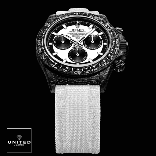 Rolex Cosmograph Daytona Rolex Daytona Carbon Cream Textile Bracelet 4130cr Replica Black Background