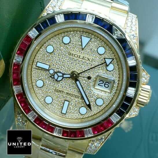 Rolex GMT-Master II 116758 SARU Rolex GMT Master II 116758 SARU Yellow Gold Diamonds Dial Gem-Set Replica