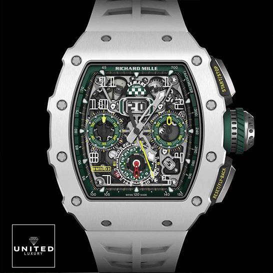 Richard Mille RM 11-03 Richard Mille RM1103 Green Dial White Bezel Replica front view black background