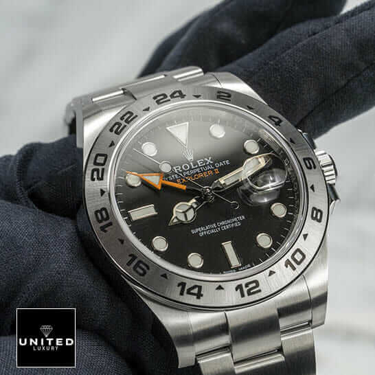Rolex Explorer II 216570 on the hand Rolex Explorer II 216570-0001 Black Dial and stick/dot indices Replica