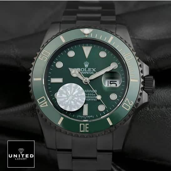 Rolex Submariner Blaken 116611N Rolex Blaken Green Dial on a Black Backround