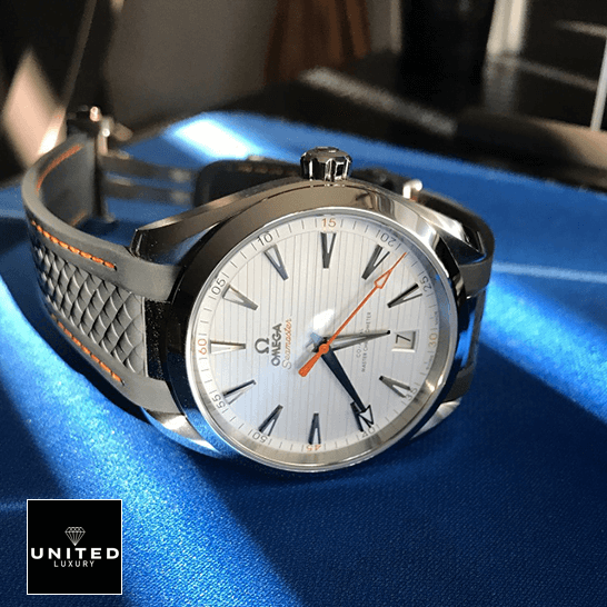 Omega Aqua Terra 220.12.41.21.02.002 White Dial Replica on the blue carpet