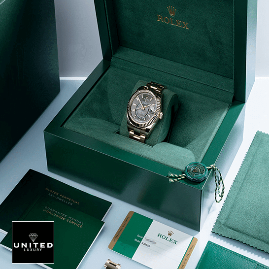 Rolex Sky-Dweller 326935-0007 Rolex Sky-Dweller 326935-0007 Rhodium Dial Replica & Guarantee Card in the Green Rolex BOX