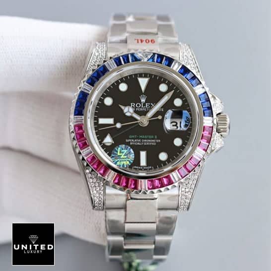 RolexGMT Master 116718LN Rolex GMT Master II 116710 Blue-Red Gem-Set Bezel on his hands Replica