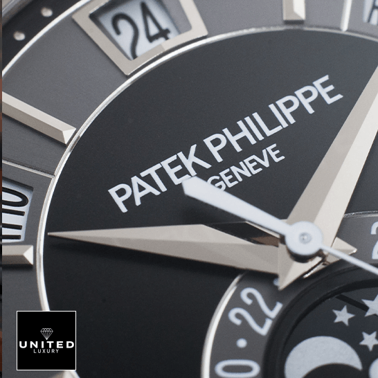 Patek Philippe Annual Calendar 5205G-010 patek_hilippe_complications_automatic_grey_dial_5205G-010_hand_close_view