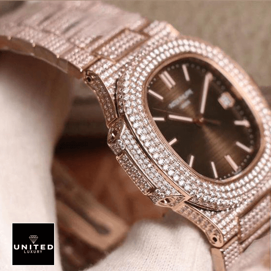 Patek Philippe Nautilus 5711 Patek Philippe 5711-R8 Nautilus Jumbo Iced Out Replica on the white glove hand