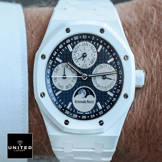Audemars Piguet Blue Dial Moon 26574ST.OO_.1220ST.01 Replica on the man wrist
