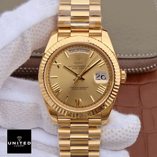 Rolex Day-Date 228238-0007 Rolex Day-Date II 228238-0007 Fluted Bezel Replica on is hand