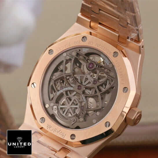 Audemars Piguet Royal Oak 15407ST.OO.1220ST.01 Audemars Piguet Rose Gold Skeleton Replica upside view
