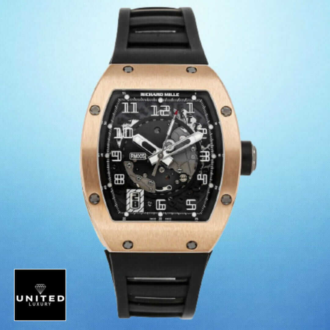 Richard Mille RM 005 Richard Mille RM055 Bubba Watson Rose Gold Bezel Replica blue background