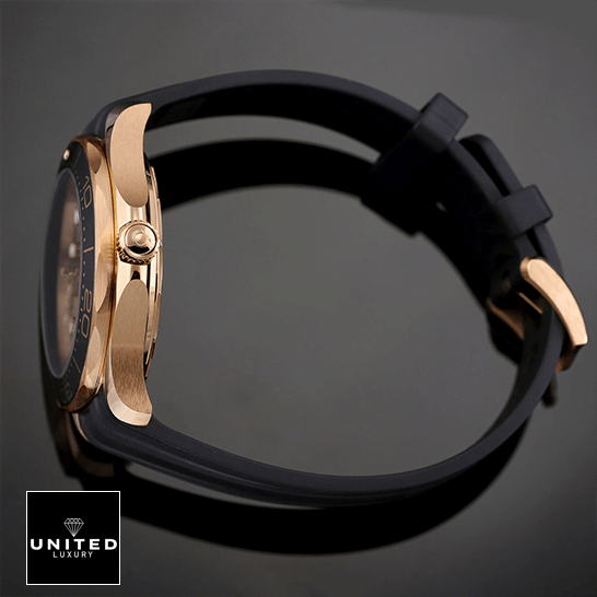 Omega Black Rubber Bracelet Gold Case Replica side view