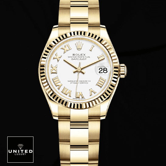 Rolex Datejust 278278 Yellow Gold Fluted Bezel Top Replica 1:1 Rolex Datejust 278278 White Dial & Yellow Gold Fluted Bezel Replica Black Background