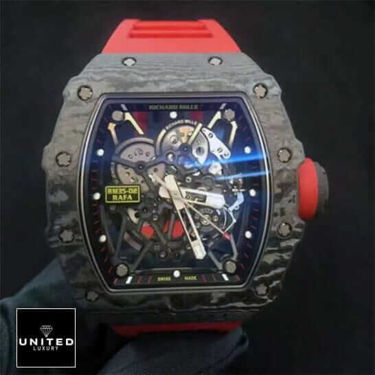 Richard Mille RM 35-02 Richard Mille RM35-02 Rafa Black Bezel Red Bracelet Replica black background