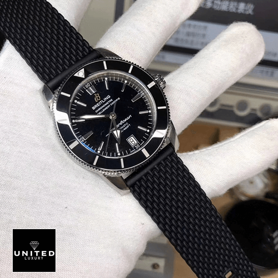 Breitling Superocean Automatic Black Bezel Replica on the white glove hand