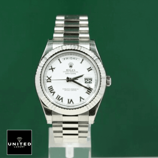 Rolex Day-Date II 218239 Rolex Day-Date II 218239 White Dial Replica & Green background
