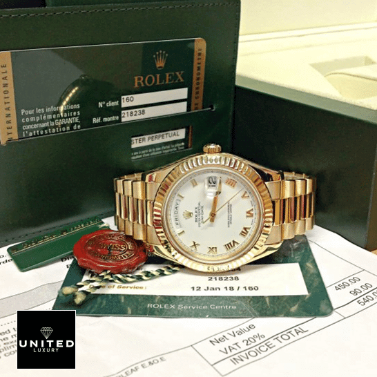 Rolex Day-Date 218238-0037 Precision Clone Edition rolex day date 218238 0037 replica bracelet Rolex Day-Date II 218238-0037 Replica & Warrantly Card