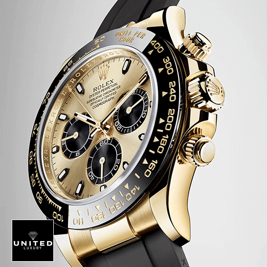 Rolex Daytona 116518LN Yellow Gold Button & Crown Pusher Black Bezel Replica