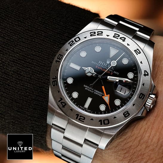 Rolex Explorer II 216570 Rolex Explorer II 216570-0001 Stainless Steel Bezel Replica on his arm