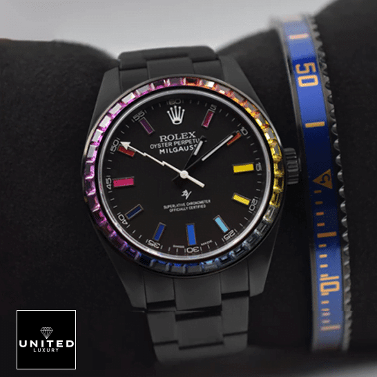 Rolex Milgauss 116400GV Rolex Milgauss Black Venom 116400 Rainbow Stick Dot Black Case Replica