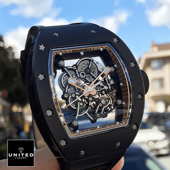 Richard Mille RM 055 Richard Mille RM055 Skeleton Black Dial Replica white background