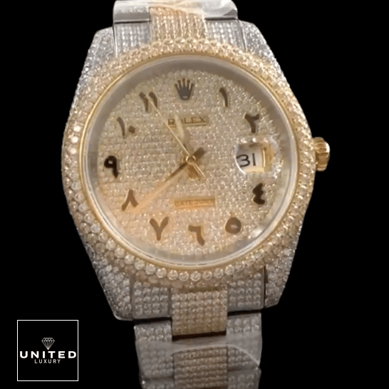 Rolex Datejust 116300 Rolex Datejust Two Tone Yellow Gold Arabic Dial Replica black background