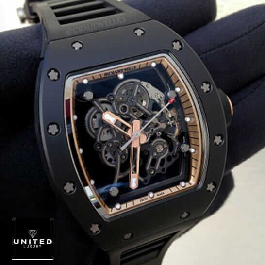 Richard Mille RM 055 Richard Mille Skeleton Black Dial Replica on the hand